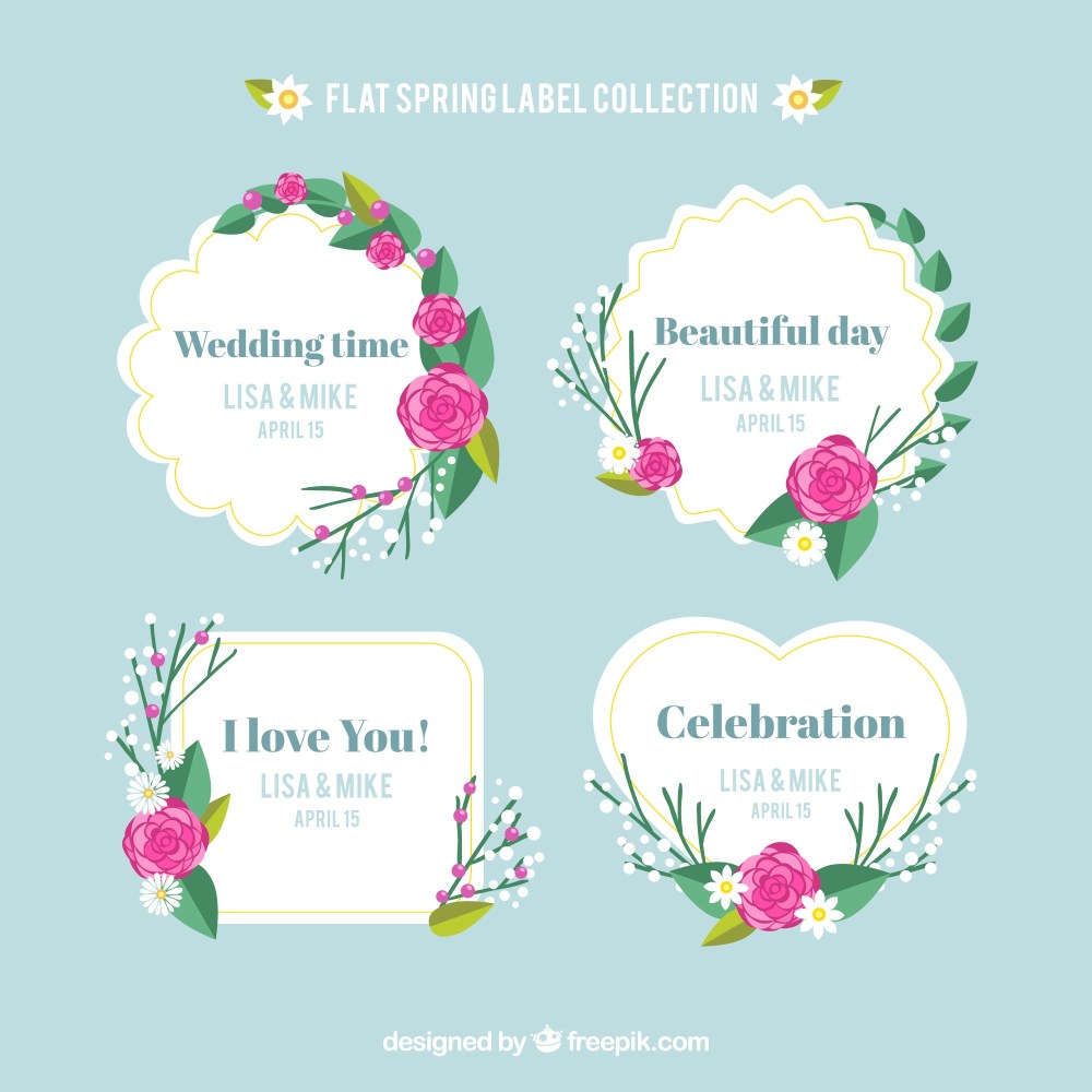 Flat spring label or badge collection