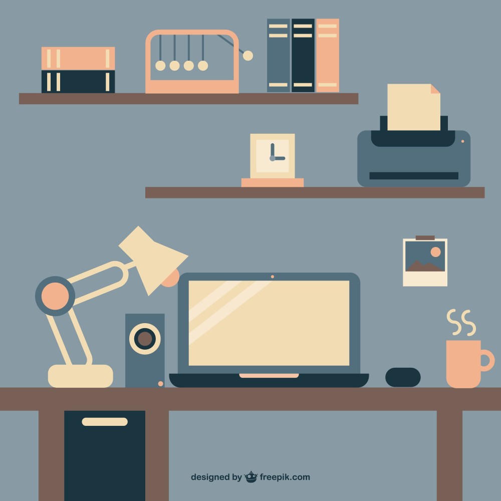 Flat working desk with coffee and laptop