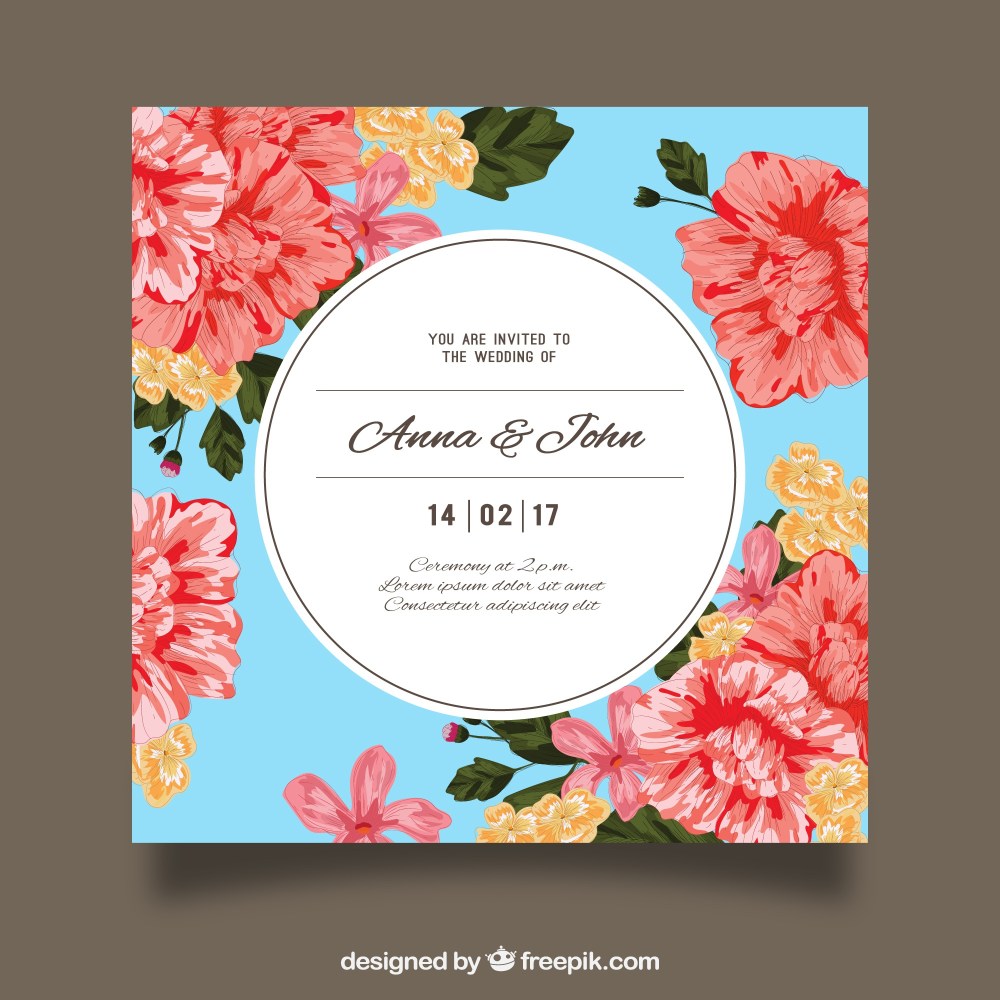 Floral wedding invitation template