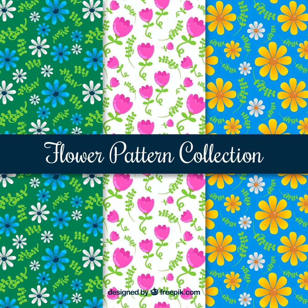 Flower patterns collection in flat style