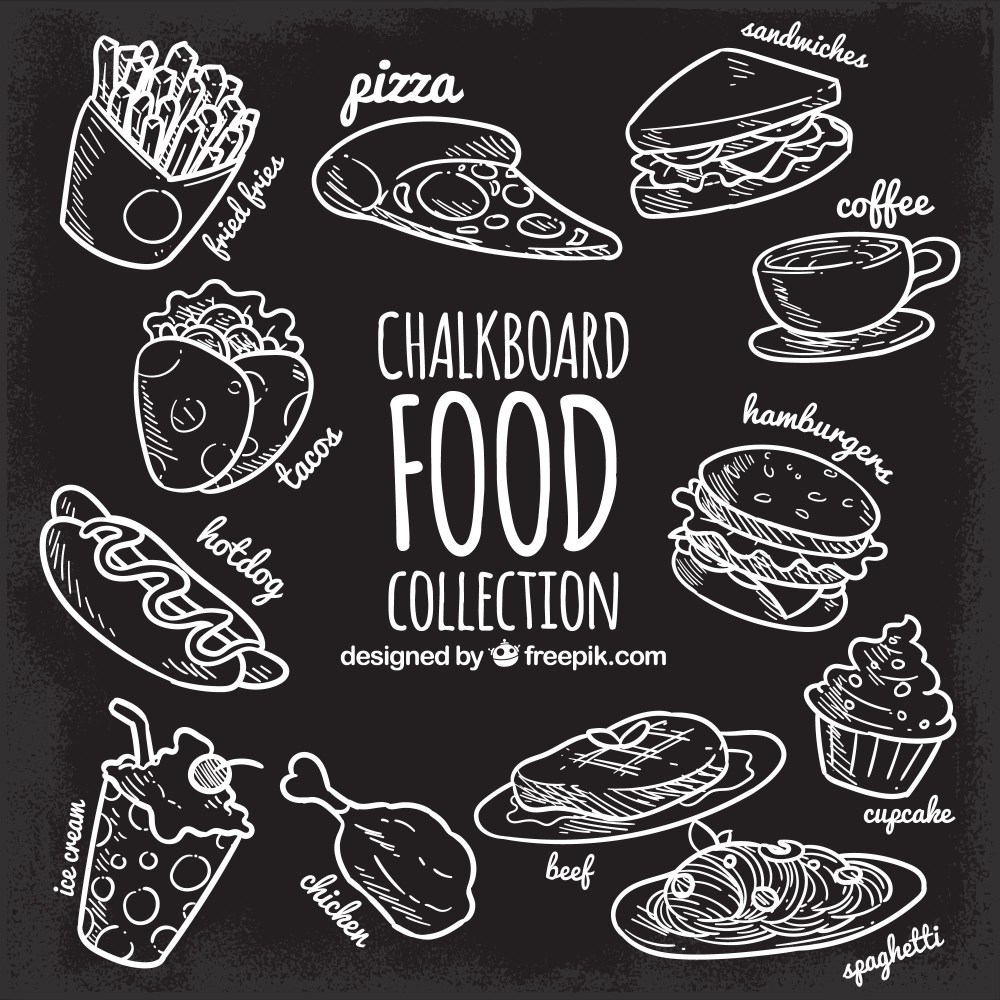 Food collection in chalkboard style