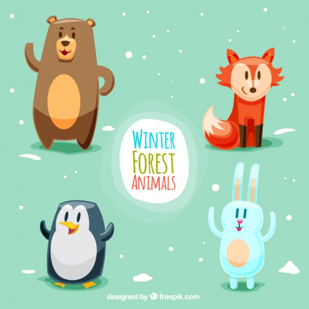 Four different smiling forest animals