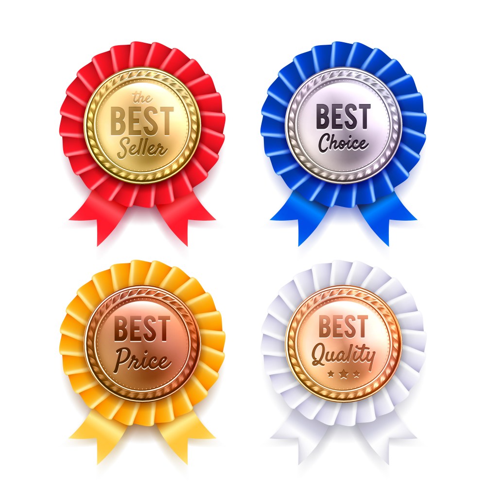 Four Round Metallic Premium Badges Set
