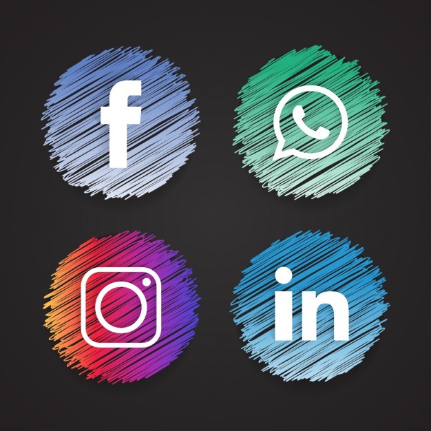 Four sketched icons, social networks