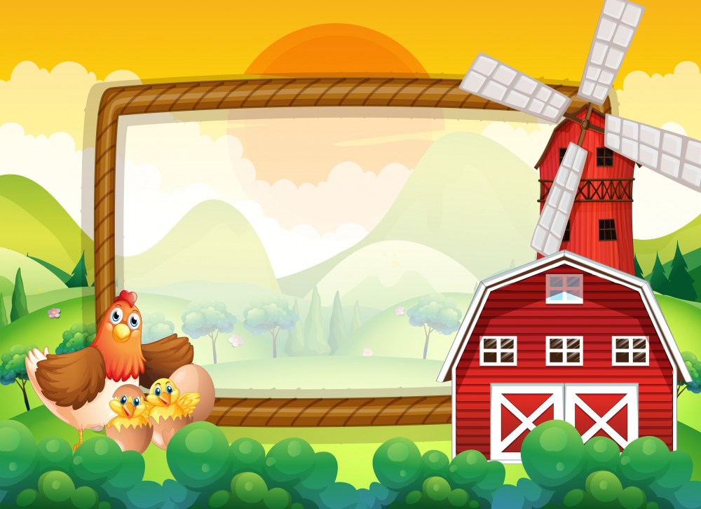 Frame template with chickens in the farm