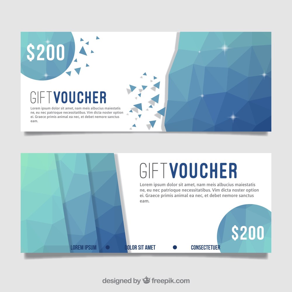 Geometric gift vouchers in blue tones