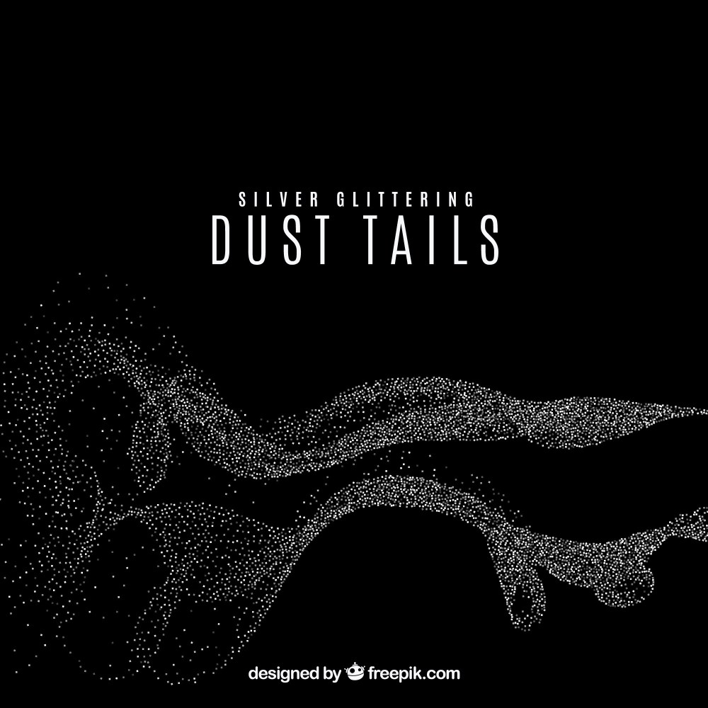 Glittering dust tails in silver color