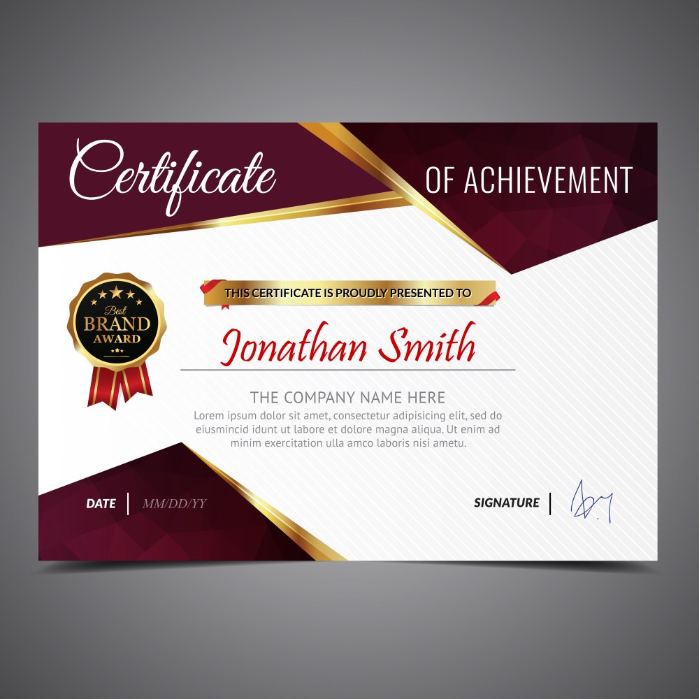 Gold and red certificate