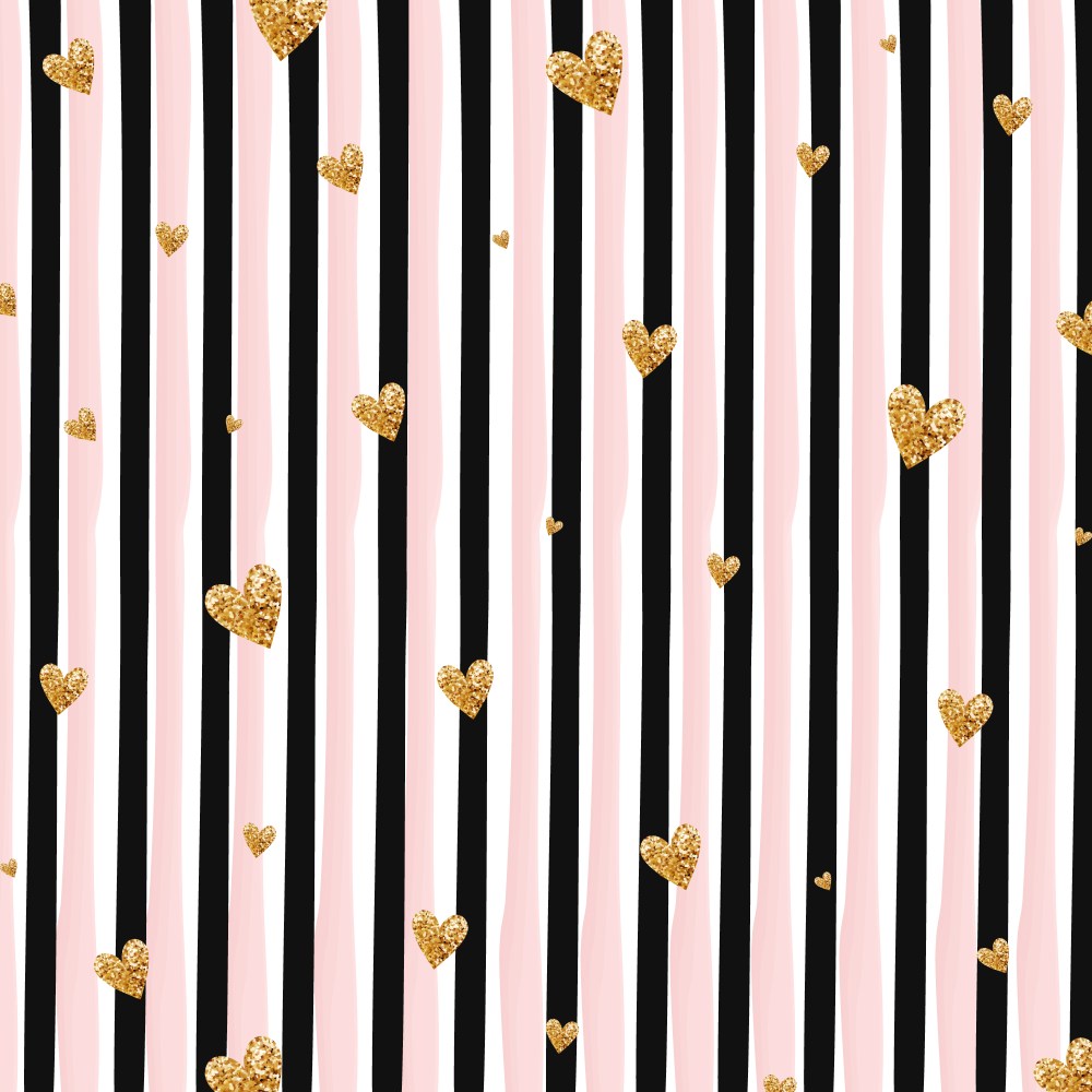 Golden hearts and vertical stripes background