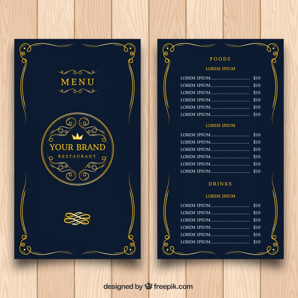 Golden menu template with baroque style