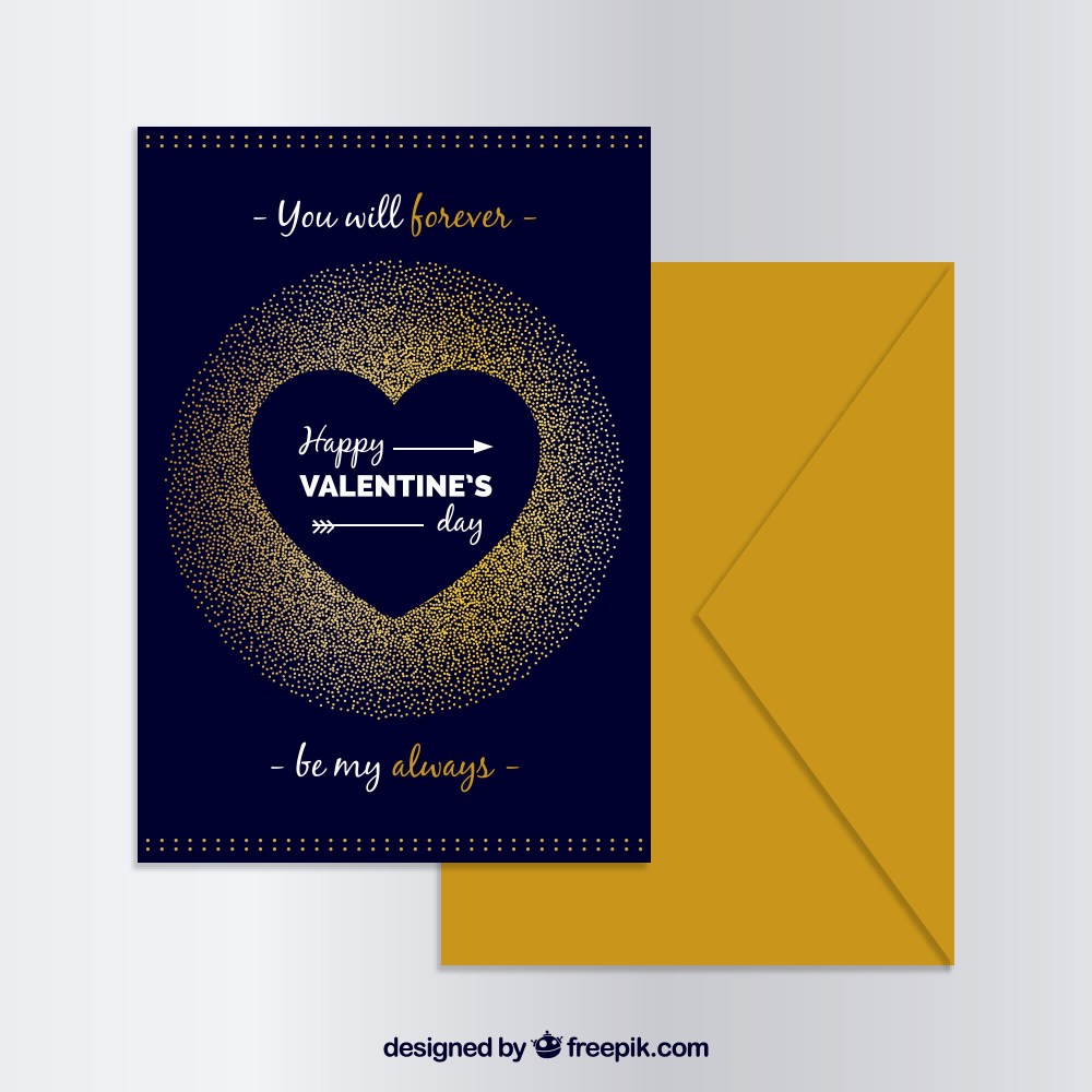 Golden valentine's day card template