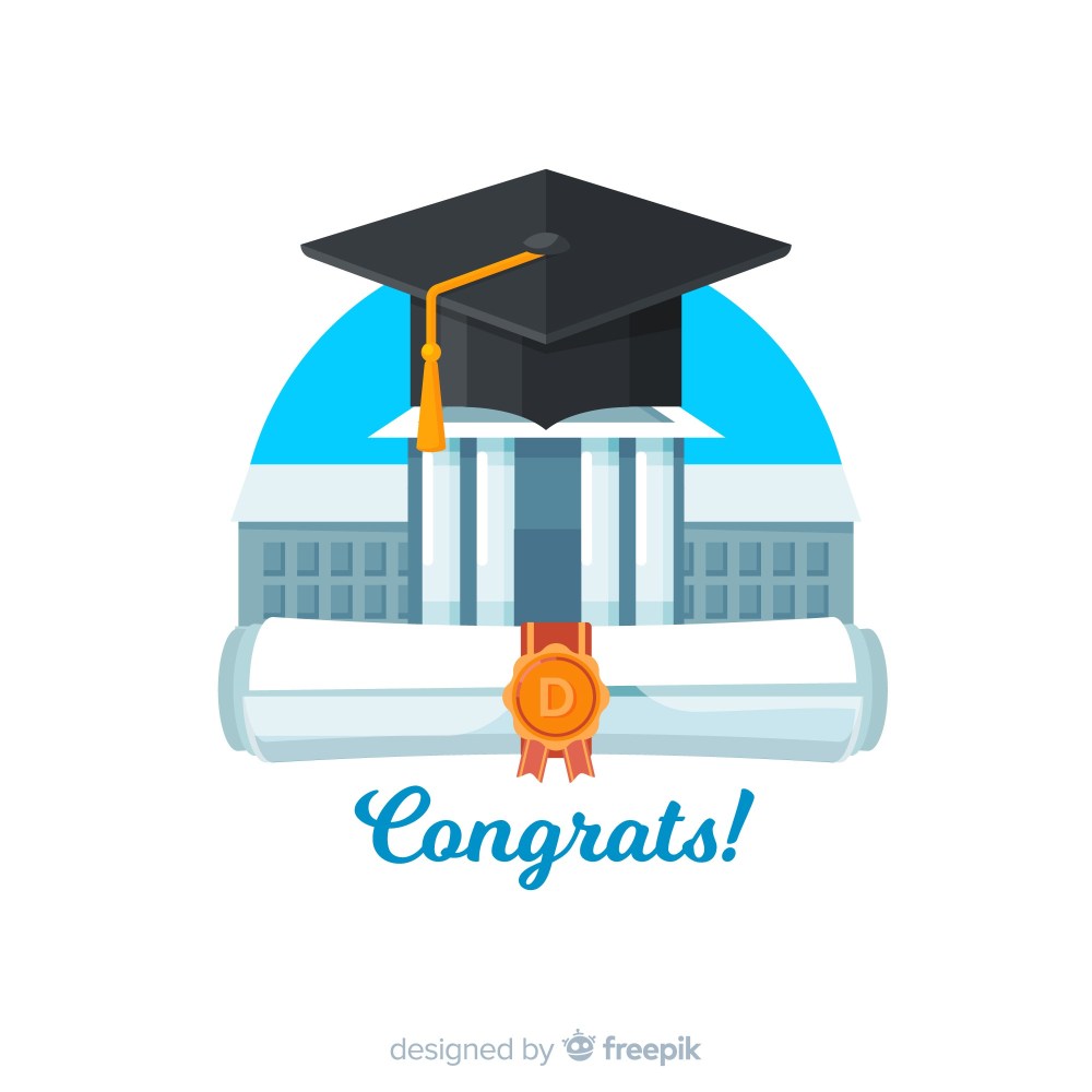 Graduation cap and diploma with flat design
