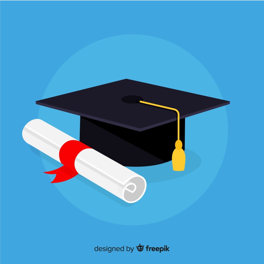 Graduation cap and diploma with flat design