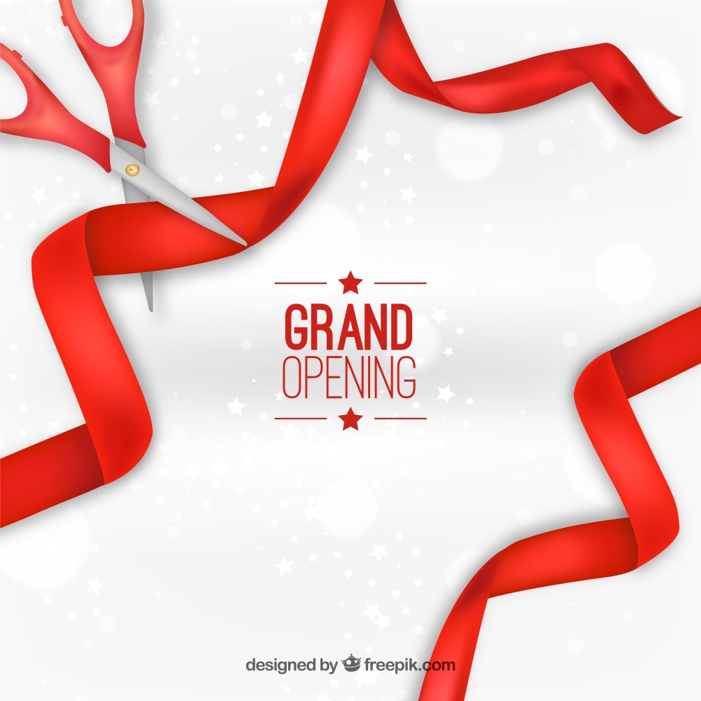 Grand opening background with red ribbons