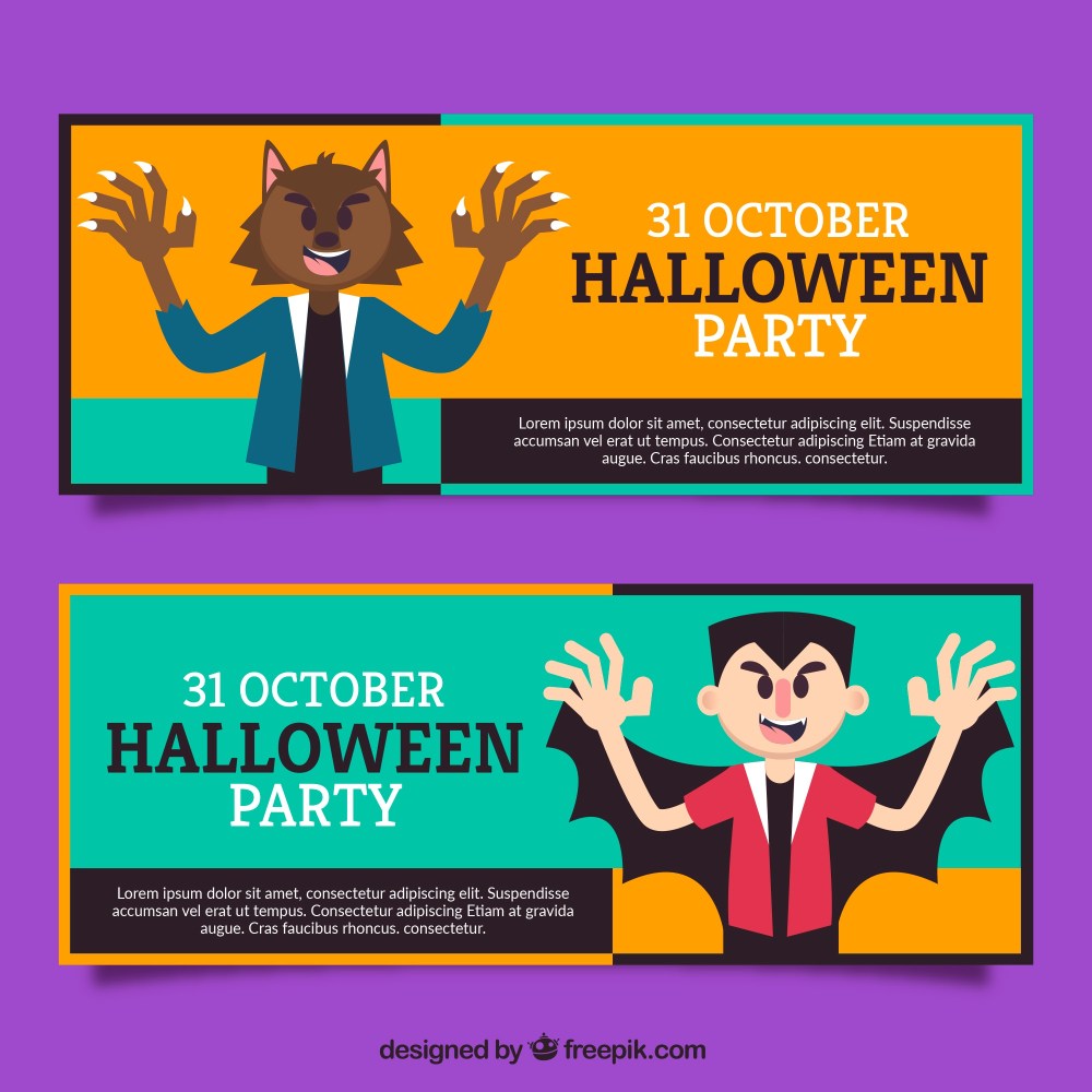 Halloween banners with vampire and wolfman