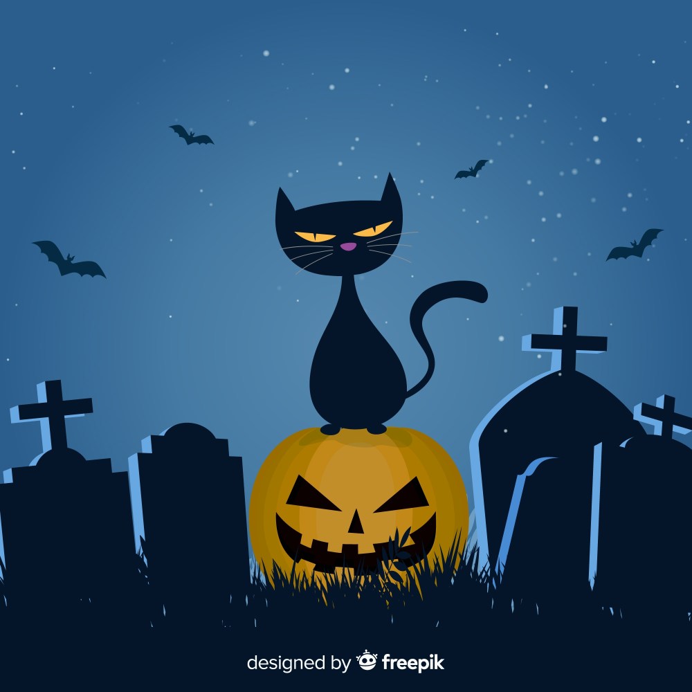 Halloween cat background in flat design