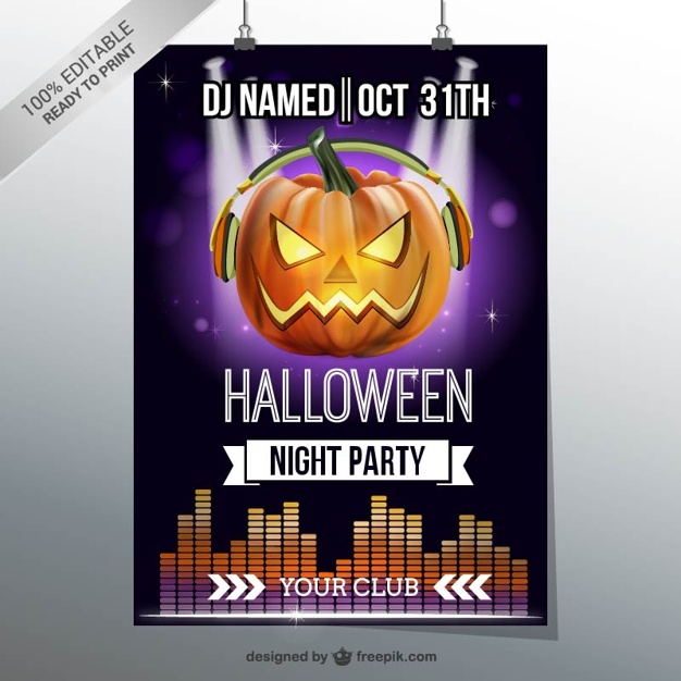 Halloween night party flyer with pumpkin
