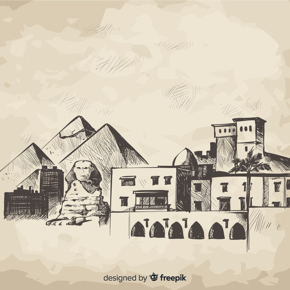Hand drawn cairo skyline composition