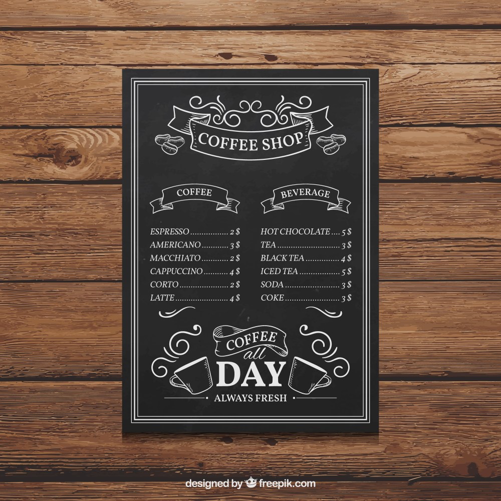 Hand drawn coffee shop menu