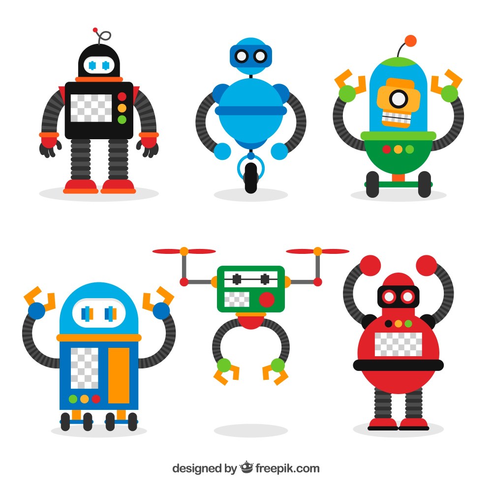 Hand drawn colorful robots collection