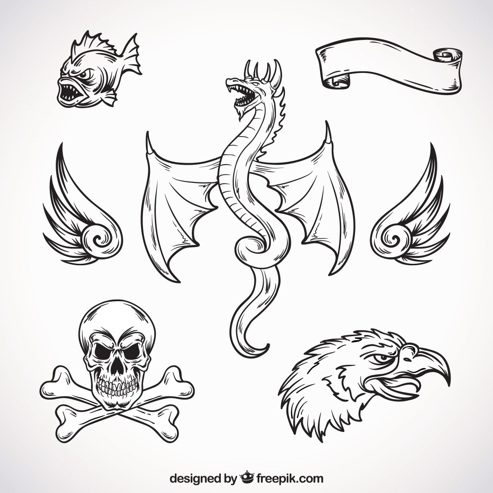 Hand drawn creatures tattoos