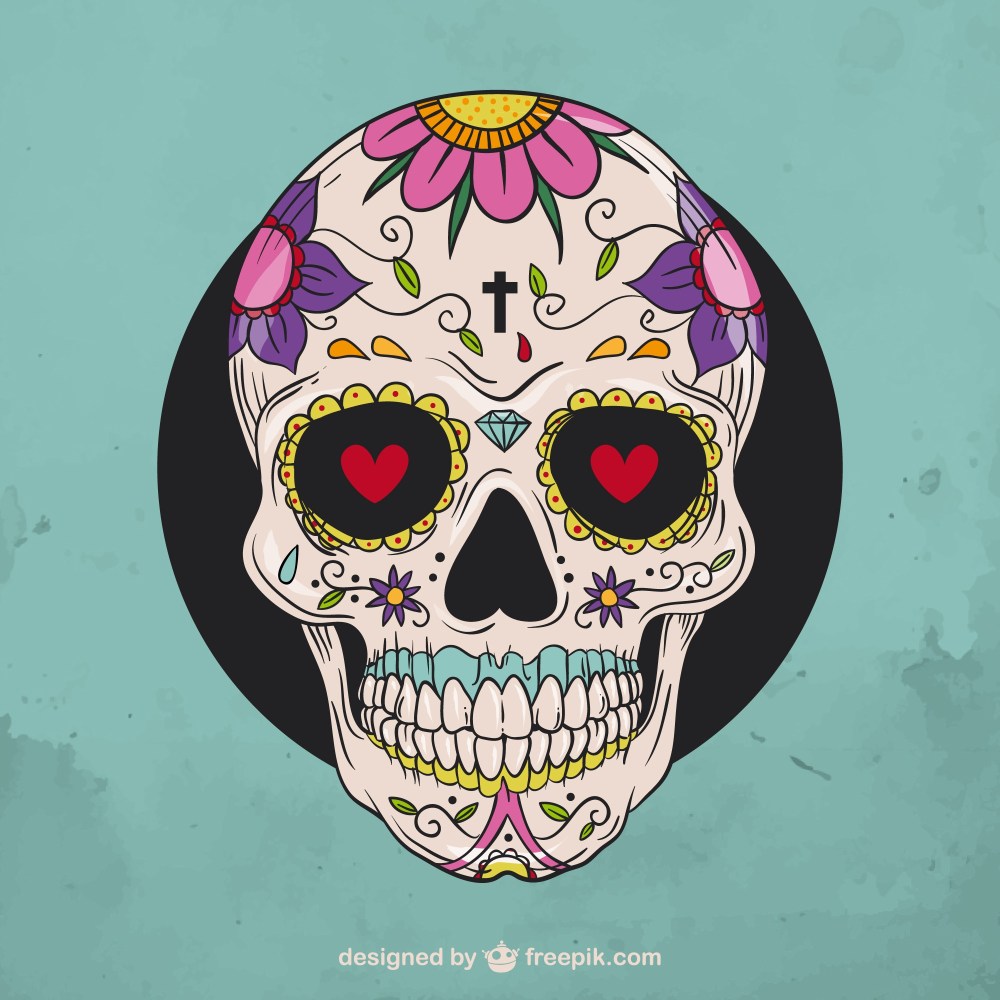 Hand drawn floral sugar skull