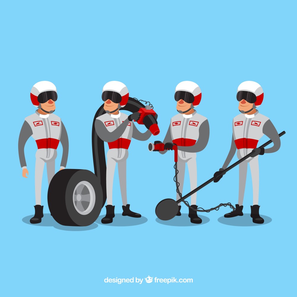 Hand drawn formula 1 pit stop workers