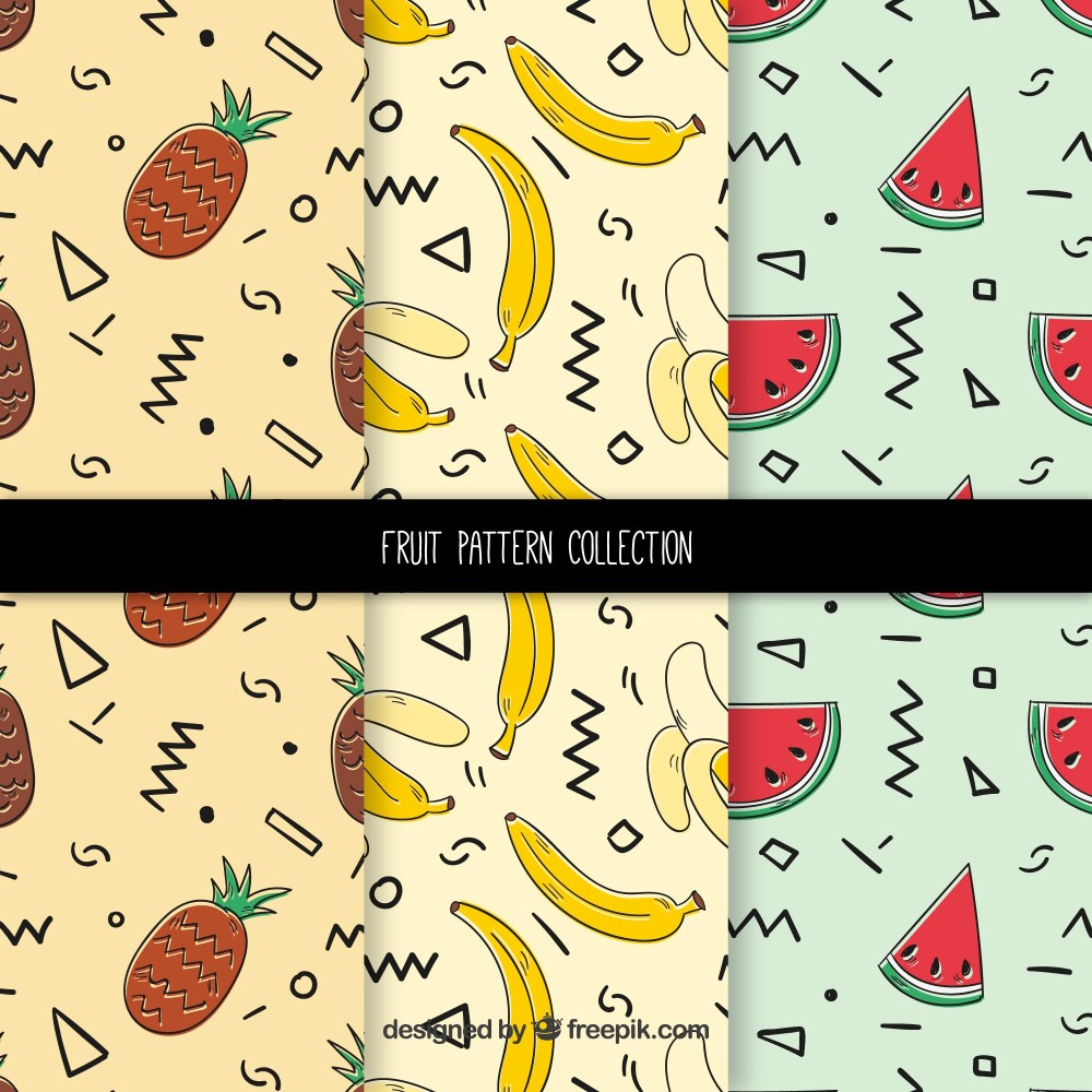 Hand drawn fruit memphis patterns