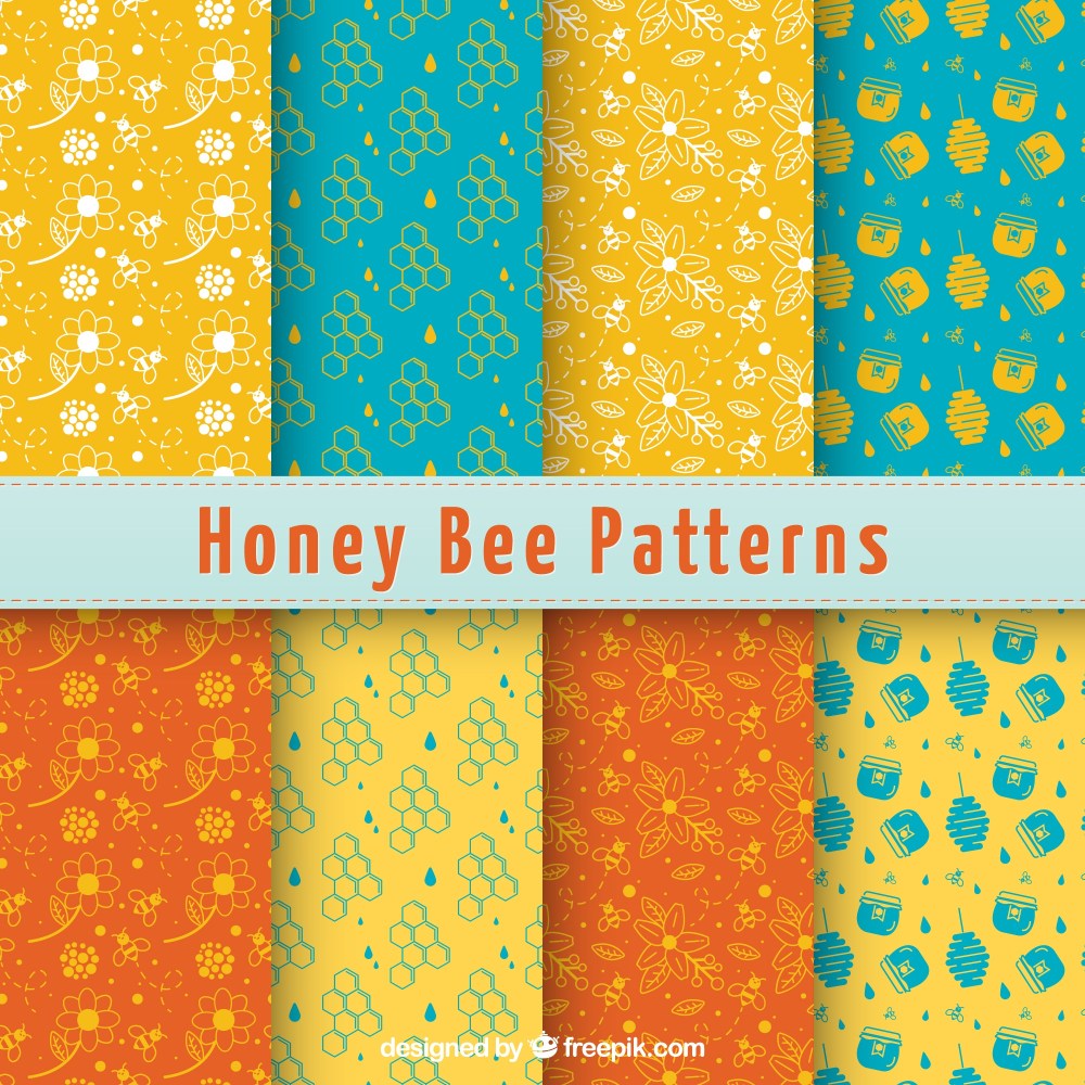 Hand drawn honney and flowers patterns