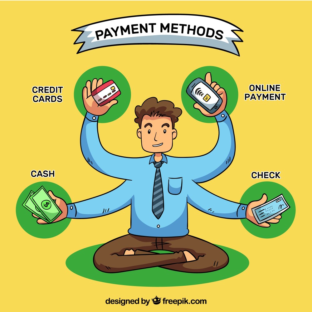 Hand drawn man with payment methods