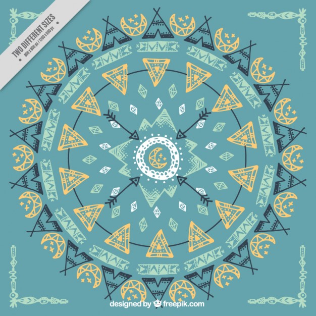 Hand drawn mandala with boho elements