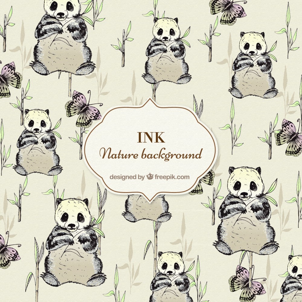 Hand drawn pandas background