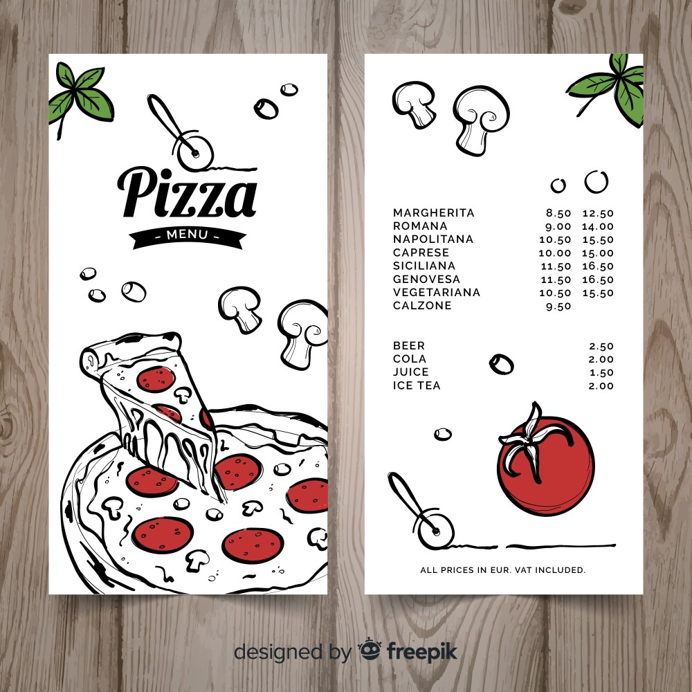 Hand drawn pizza restaurant menu template