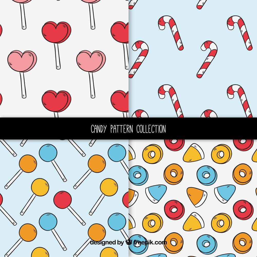 Hand drawn set of candy patterns