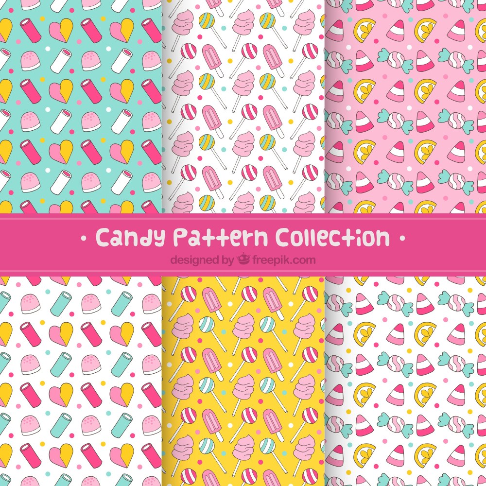 Hand drawn set of candy patterns