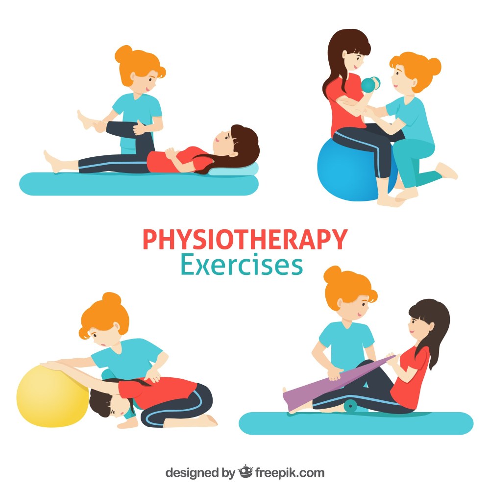 Hand-drawn set of rehabilitation exercises