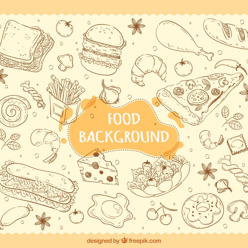 Hand drawn tasty food background