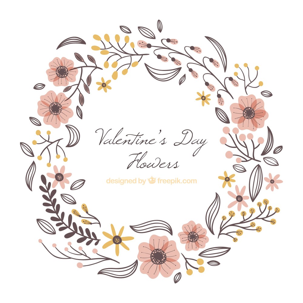 Hand drawn valentines day floral frame