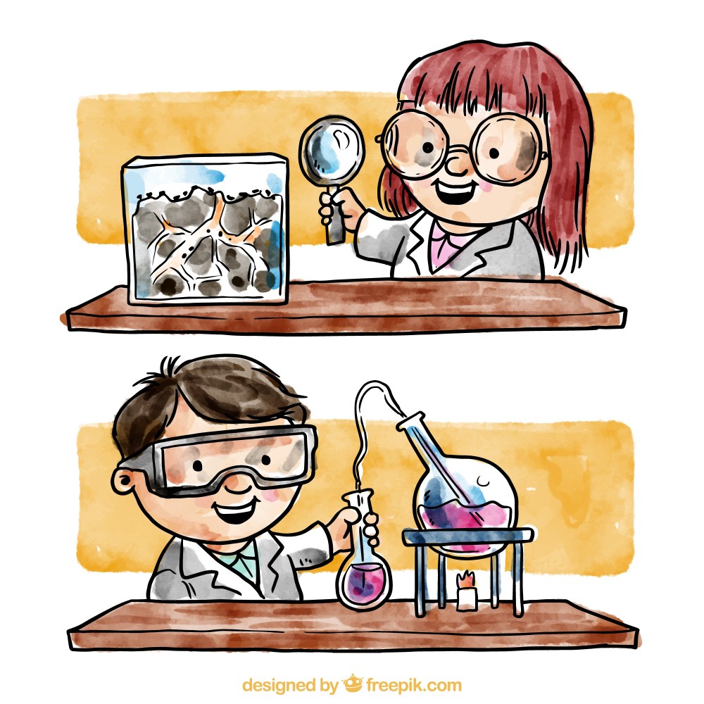 Hand painted chemists in the laboratory