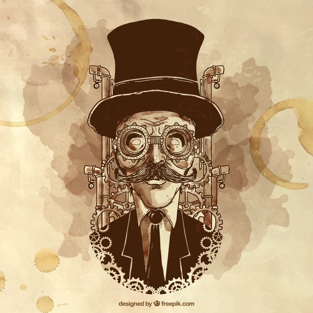 Hand painted steampunk man illustration