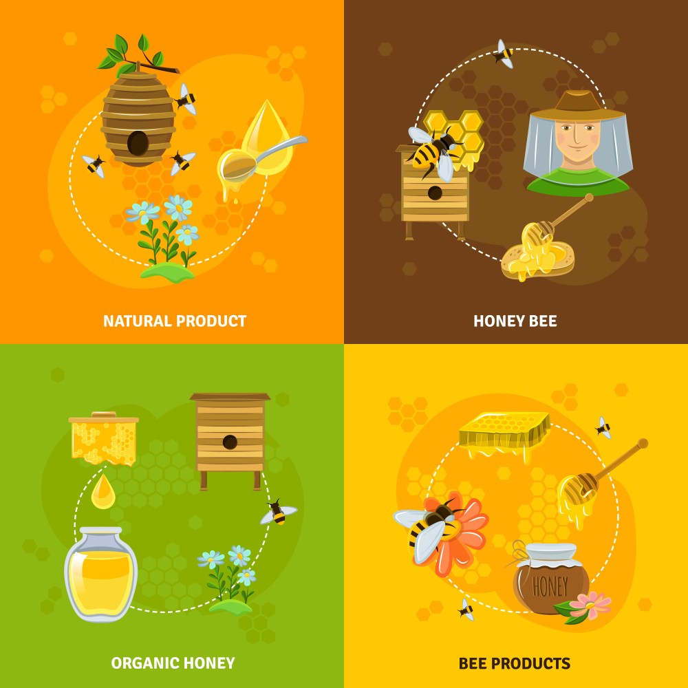 Honey And Bees Icons Set