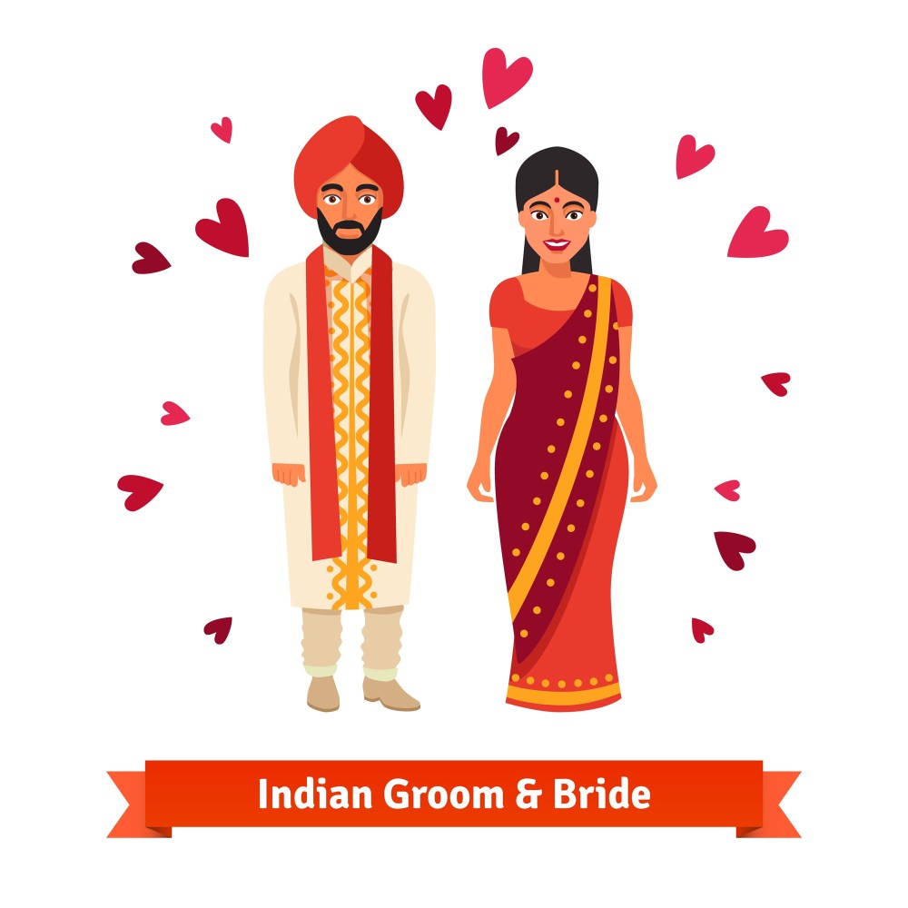 Indian wedding, bride, groom in national costumes