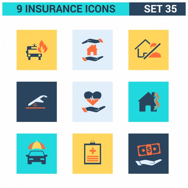 Insurance Square Icons Set