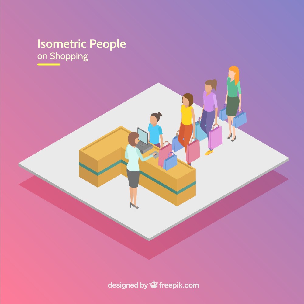 Isometric shopping concept with persons