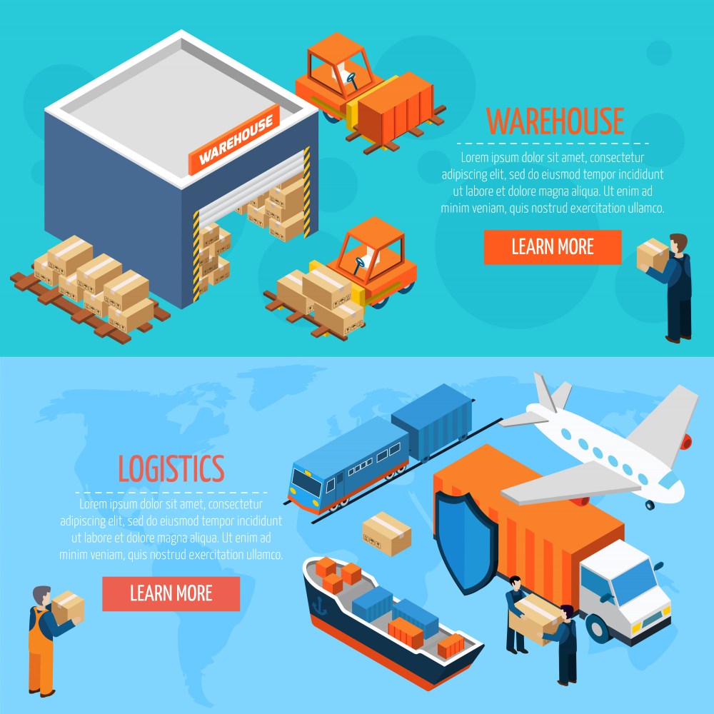 Isometric Warehouse Logistics Banners