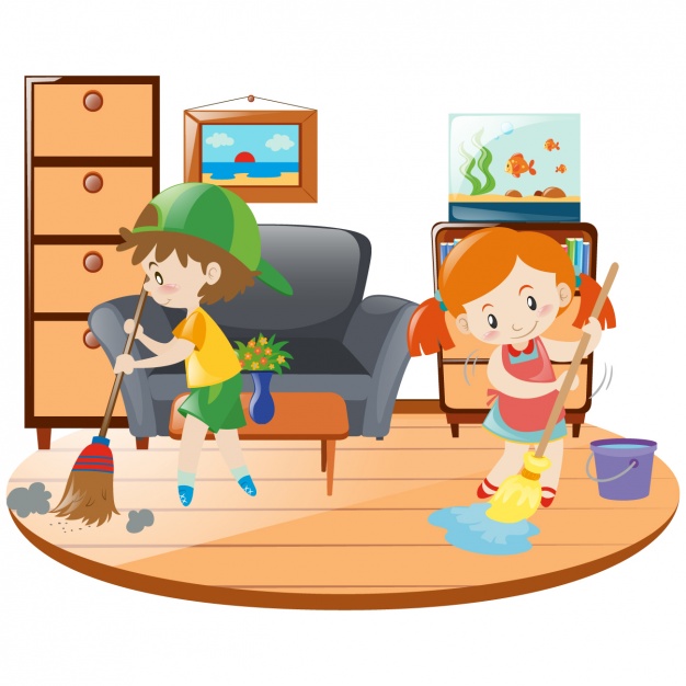 Kids cleaning the house