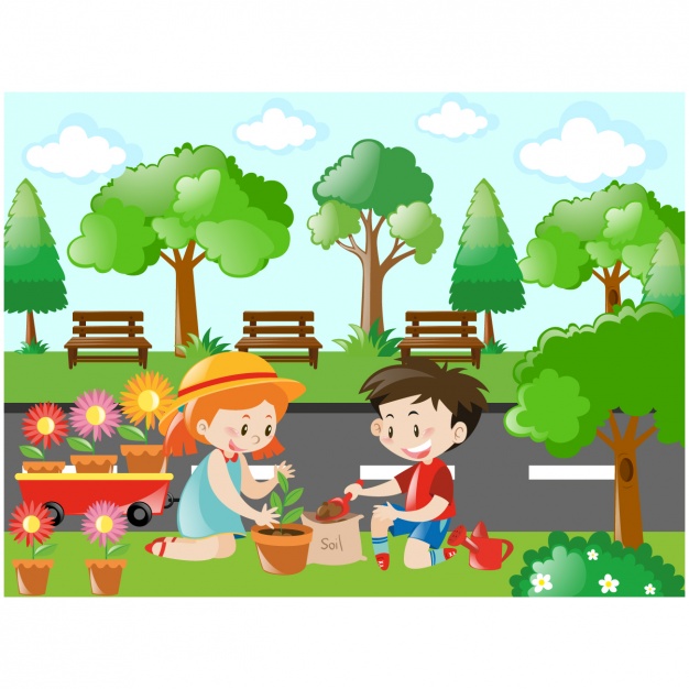 Kids taking care of the plants