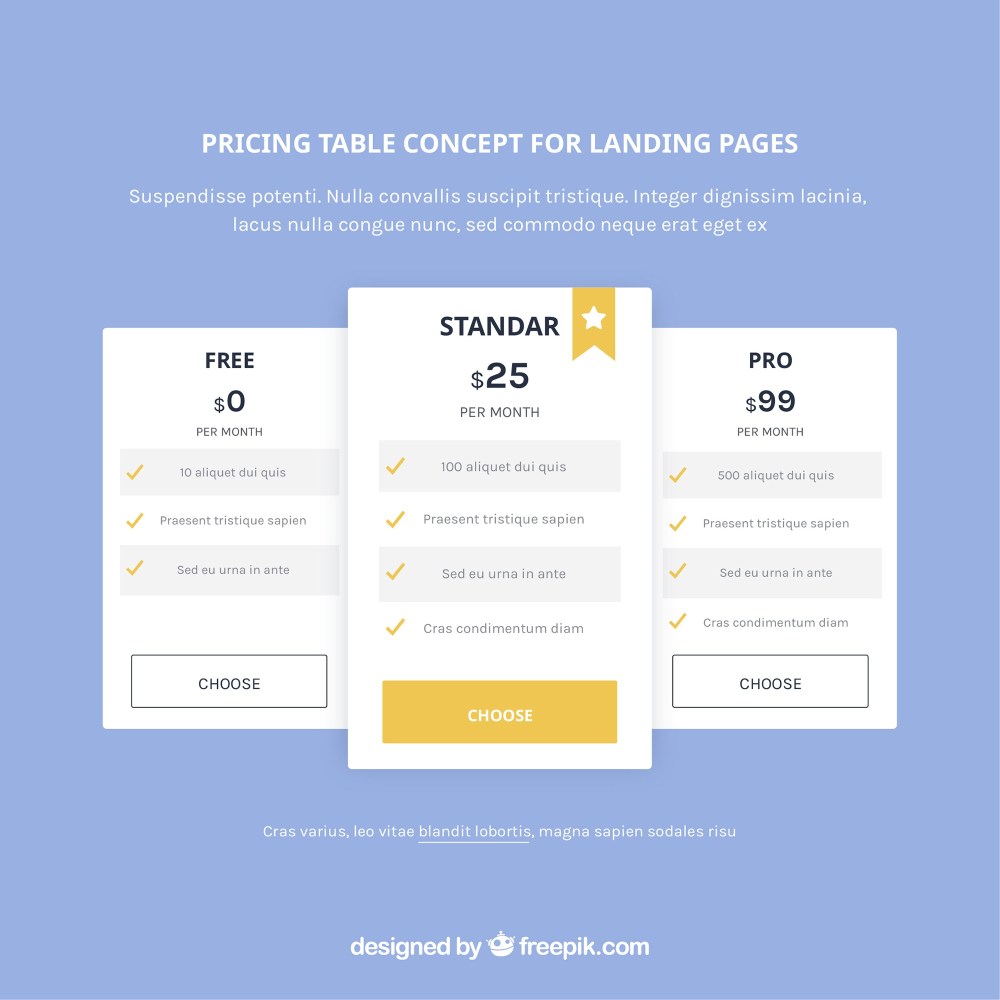 Landing page with subscription plans