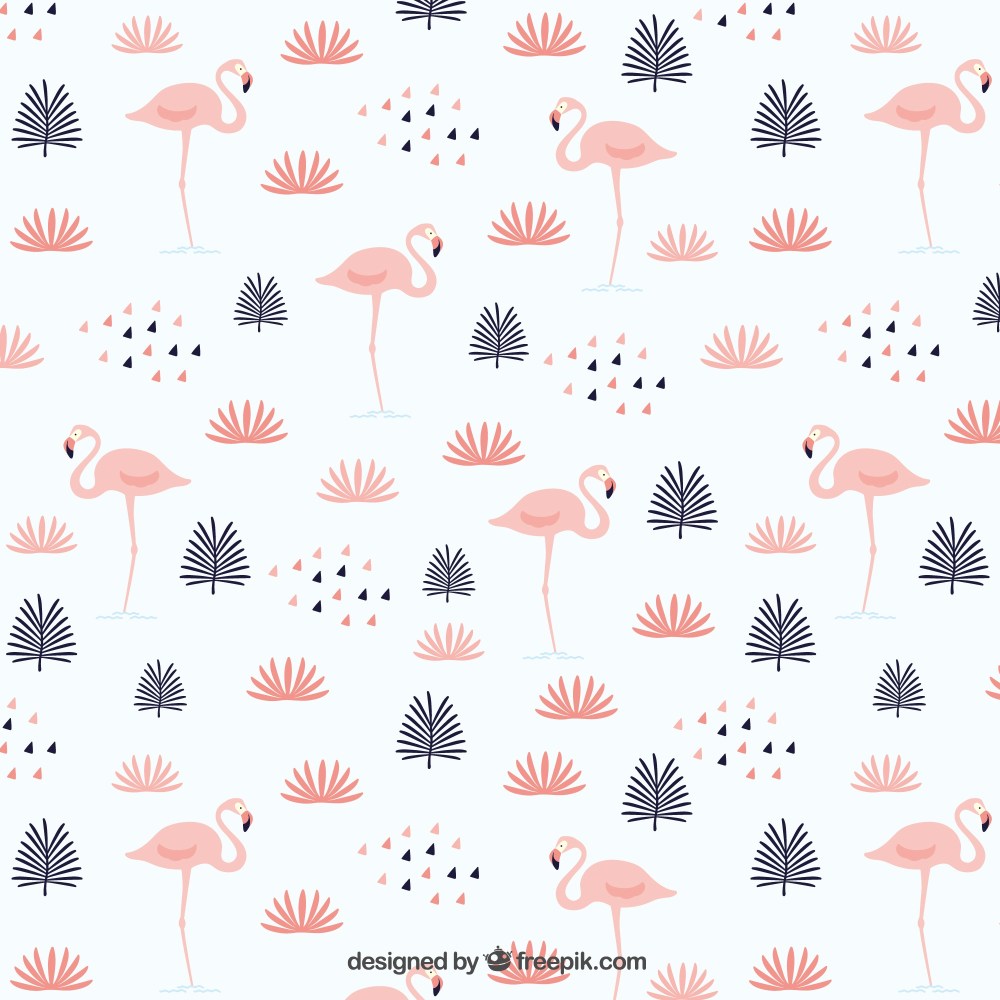 Leaves with flamingos pattern
