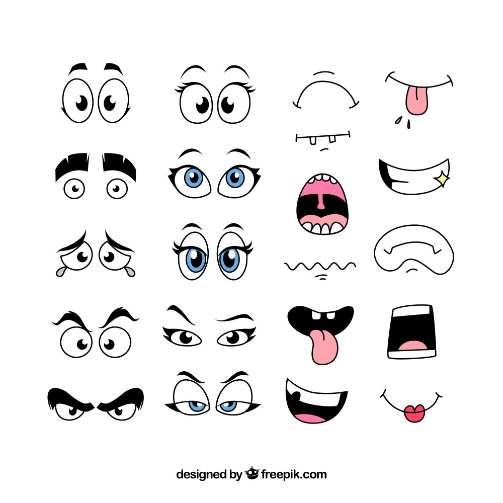 Lips and eyes with different expressions 